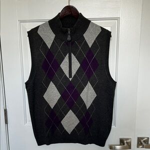 Walter Hagen Men's Zip-Up Argyle Sweater in Gray and Purple